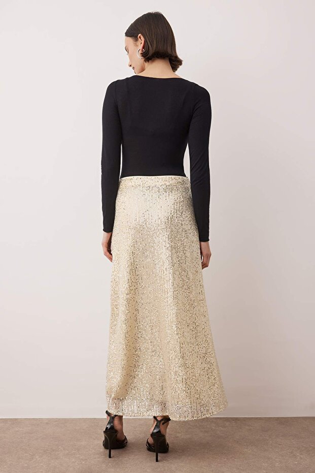 Ασημένια φούστα με παγιέτες Midi Party TPRAW26ET00014 - 4