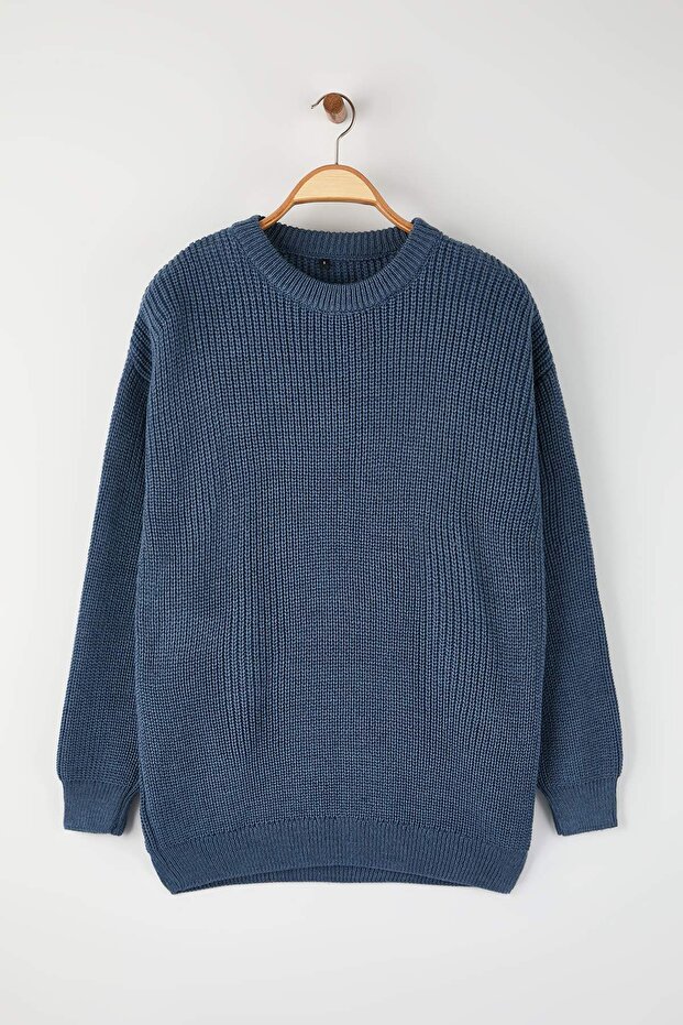Indigo Oversize Bisiklet Yaka Düz Kazak TMNAW23KZ00189