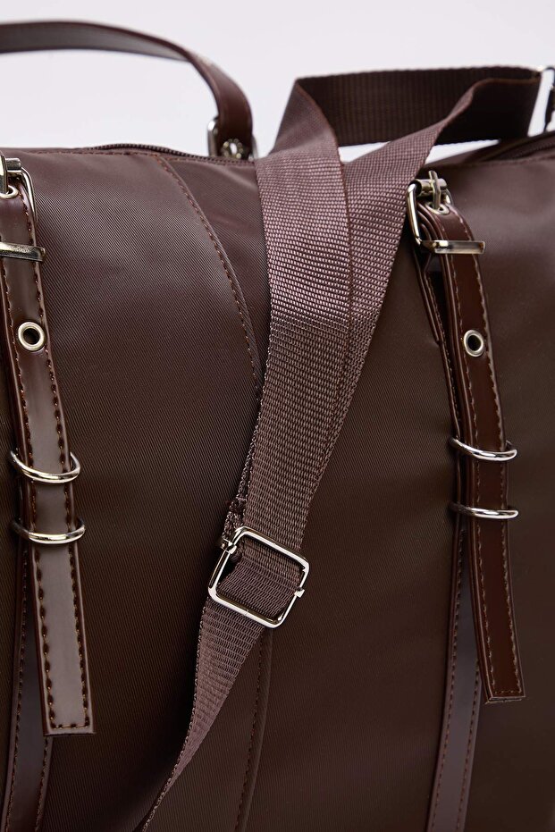 Kahverengi Çift Askılı Büyük Maxi Tote Kadın Maksi Boy Omuz Çantası TAKAW26OC00073 - 6