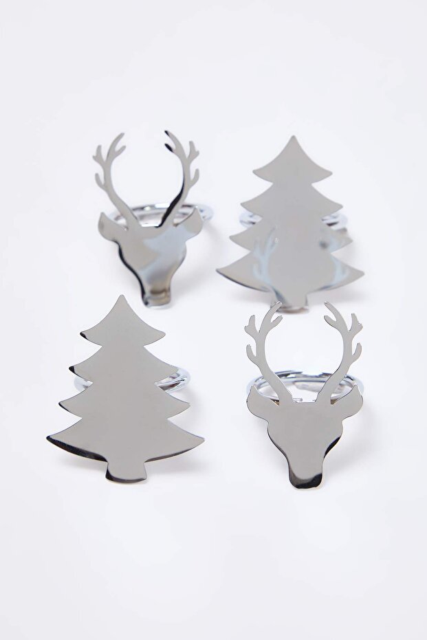 Christmas Themed 2-Piece Tree & 2-Piece Deer Silver Color Napkin Holder Tphaw26Pc00000