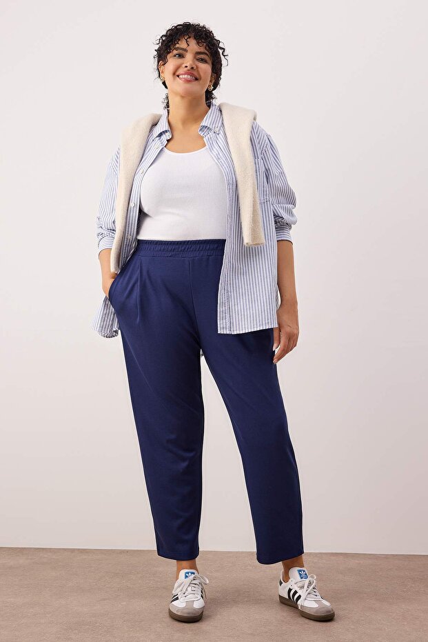 Indigo Havuç/Carrot Fit Dökümlü Büyük Beden Eşofman Altı TBBAW26AJ00008 - 1