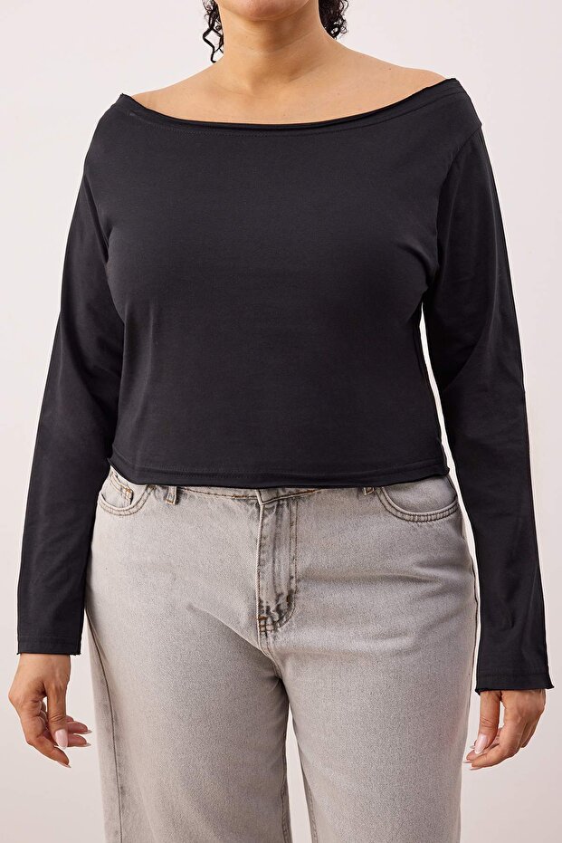 Çok Renkli 2'li Paket %100 Pamuk Asimetrik Kayık Yaka Crop Örme T-Shirt TBBAW26BF00001 - 3