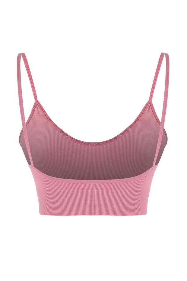 Gül Kurusu Seamless/Dikişsiz İp Askılı Balensiz Kapsız Bralette Örme Sütyen THMAW23SU00140 - 11