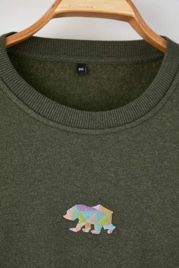 Haki Büyük Beden Oversize/Geniş Kesim Hayvan Nakışlı İçi Polar Sweatshirt TMNAW24AO00011 - 2