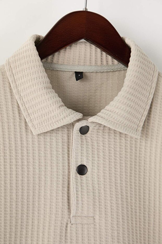 Taş Relaxed Kesim Waffle Dokulu Polo Yaka Sweatshirt TMNAW26SW00058 - 7