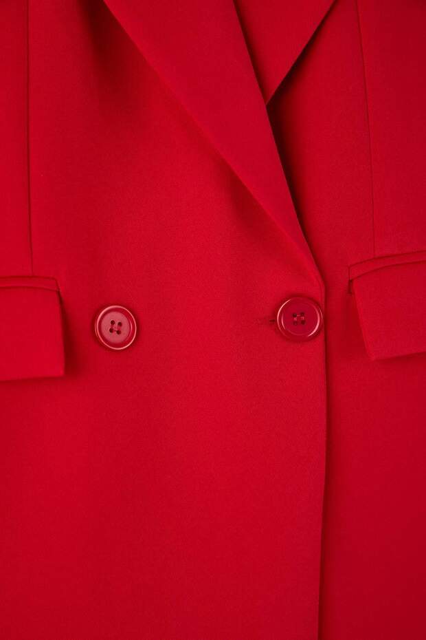 Kırmızı Regular Astarlı Kruvaze Kapama Dokuma Blazer Ceket TWOSS20CE0059 - 7