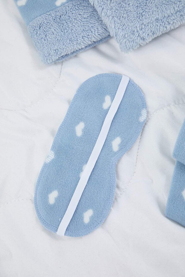 Blaues 3-teiliges Herren-Schlafband-Fleece-Winter-Strickpyjama-Set mit Herzmuster THMAW21PT0666 - 8