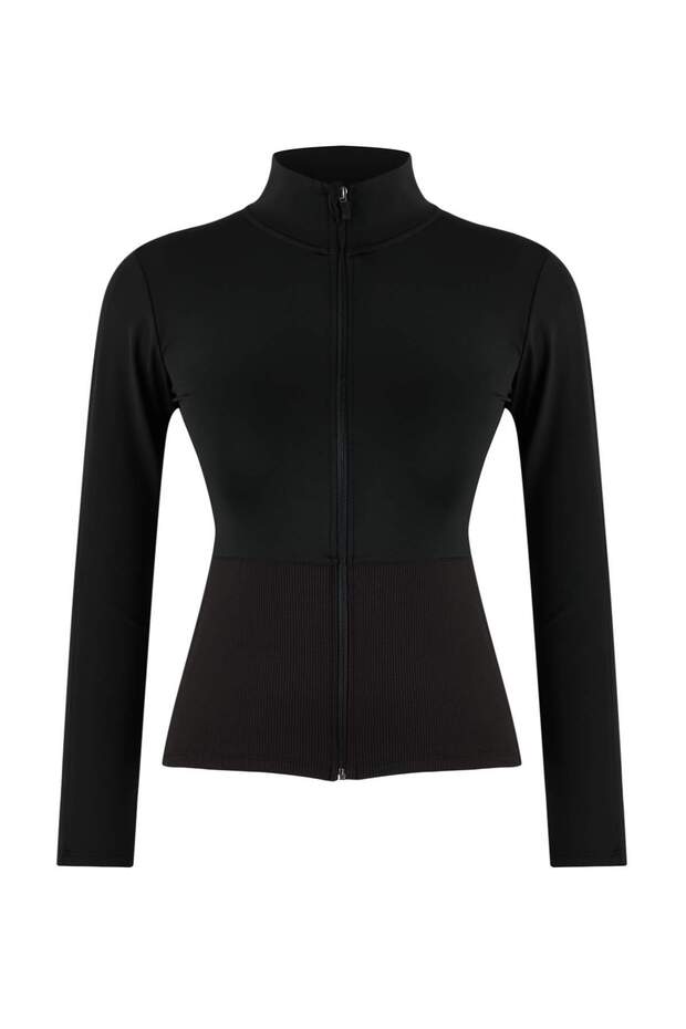 Siyah Çizgi ve Reflektör Baskı Detaylı Dalgıç/Scuba Kumaş Örme Spor Ceket THMAW26SK00011 - 6