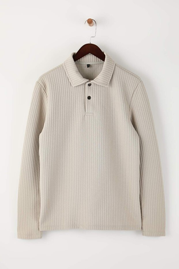 Taş Relaxed Kesim Waffle Dokulu Polo Yaka Sweatshirt TMNAW26SW00058 - 6
