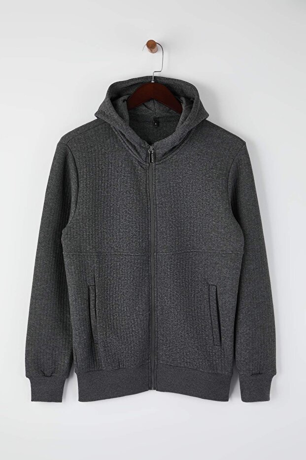 Gri Regular/Normal Kesim Dokulu Kapüşonlu Sweatshirt TMNAW26SW00061 - 5