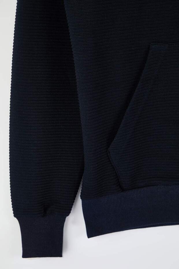 Lacivert Regular/Normal Kesim Fermuarlı Kapüşonlu Dokulu Sweatshirt TMNAW26SW00067 - 7