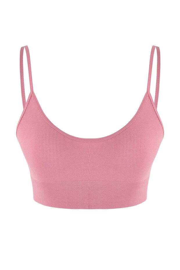 Gül Kurusu Seamless/Dikişsiz İp Askılı Balensiz Kapsız Bralette Örme Sütyen THMAW23SU00140 - 10