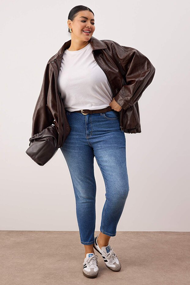 Mavi Yüksel Bel Toparlayıcı Esnek/Strecth Büyük Beden Skinny Jeans TBBAW25CJ00016 - 1