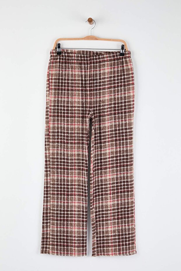 Kahverengi-Çok Renkli 2'li Pamuklu Ekoseli Flanel Dokuma Pijama Altı THMAW26PJ00007 - 7