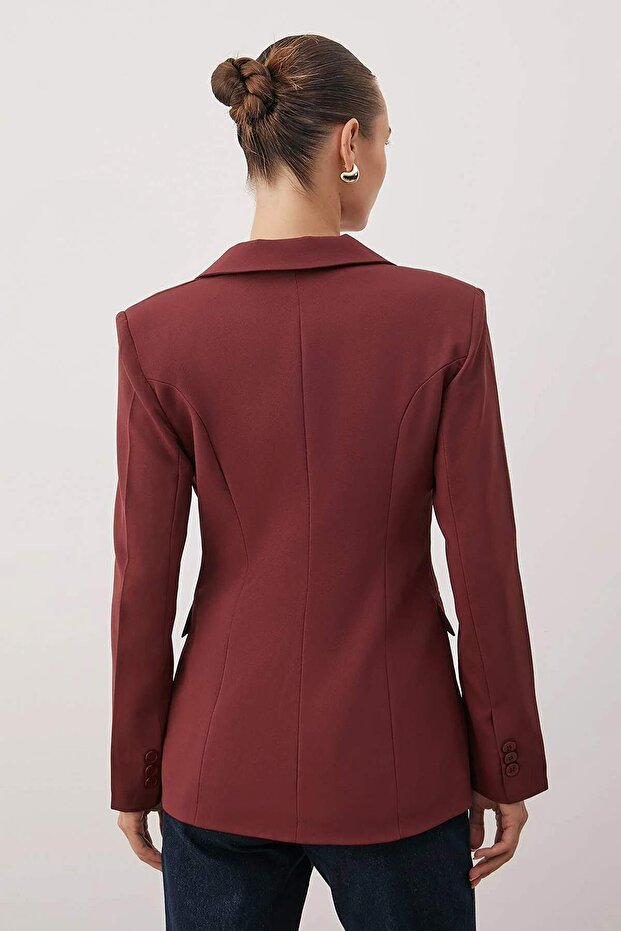 Bordo Mono Kapama Fitted/Vücuda Oturan Dokuma Blazer Ceket TWOAW26BC00059 - 5