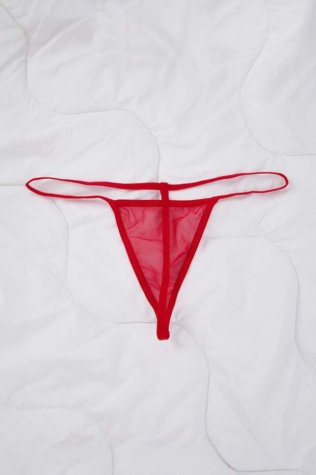 Kırmızı Tül Kurdele/Fiyonk ve Dantel Detaylı Kapsız Külotlu Babydoll/Fantezi Gecelik THMAW26LL00007 - 8
