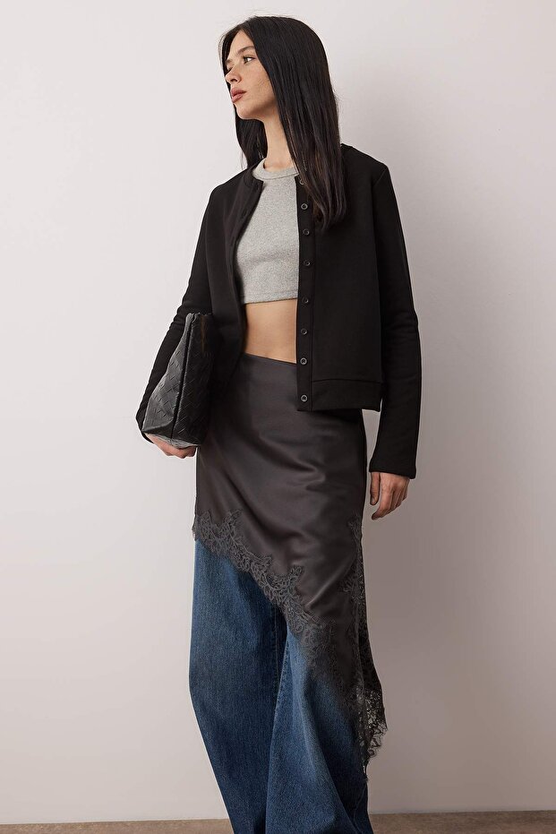 Siyah Düğmeli Regular/Normal Kalıp Örme Sweatshirt TWOAW26SW00162 - 1