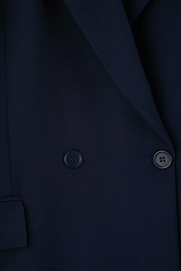Granatowy regularny dwurzędowy płaszcz z podszewką, tkanina, duże rozmiary TBBAW25AG00022 - 8