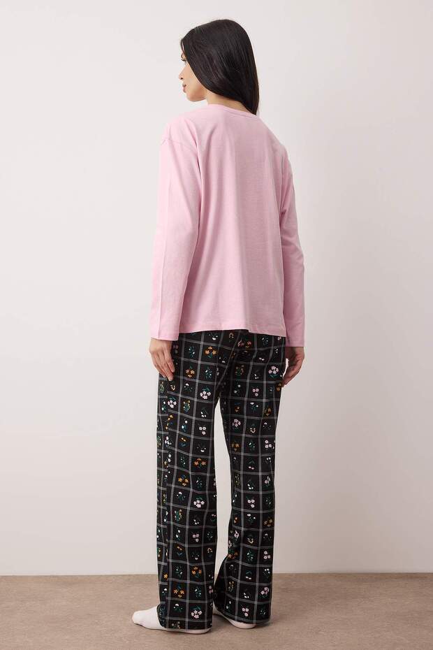 Pembe %100 Pamuklu Çiçekli Örme Pijama Takımı THMAW26PT00053 - 4