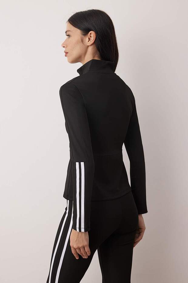 Siyah Çizgi ve Reflektör Baskı Detaylı Dalgıç/Scuba Kumaş Örme Spor Ceket THMAW26SK00011 - 5