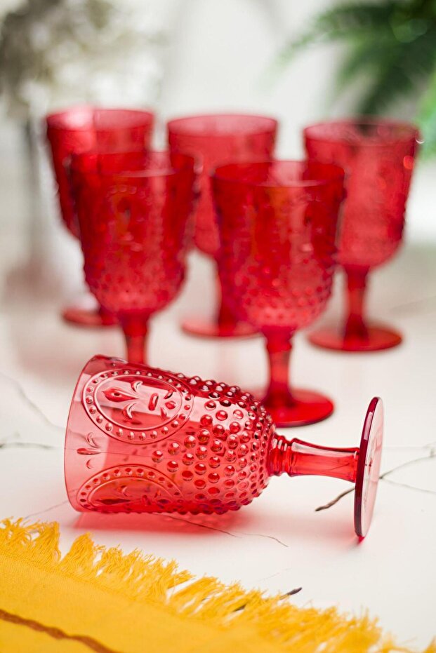 Acrylic Red 6-Piece Glass & Water Soft Drink Coffee Side Cup 450 ml (Not Glass)
