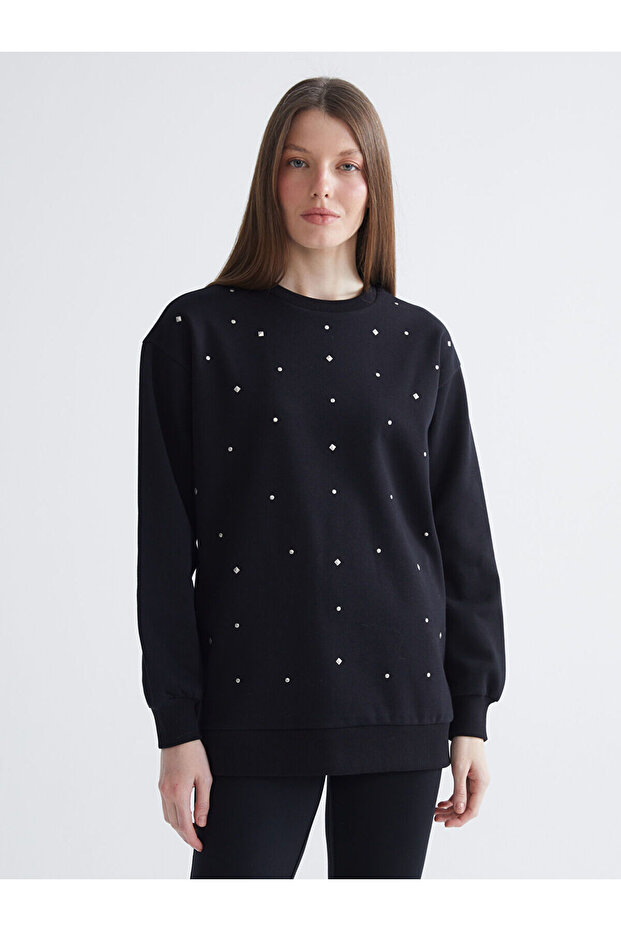 Crew Neck Stone Embellished Women's Sweatshirt