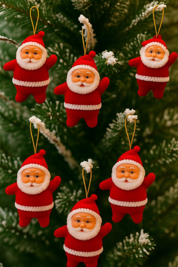 Santa Claus Christmas Pine Tree Ornament 6 Pieces 5 Cm Red Color Clothed White Bearded New Year Ornament