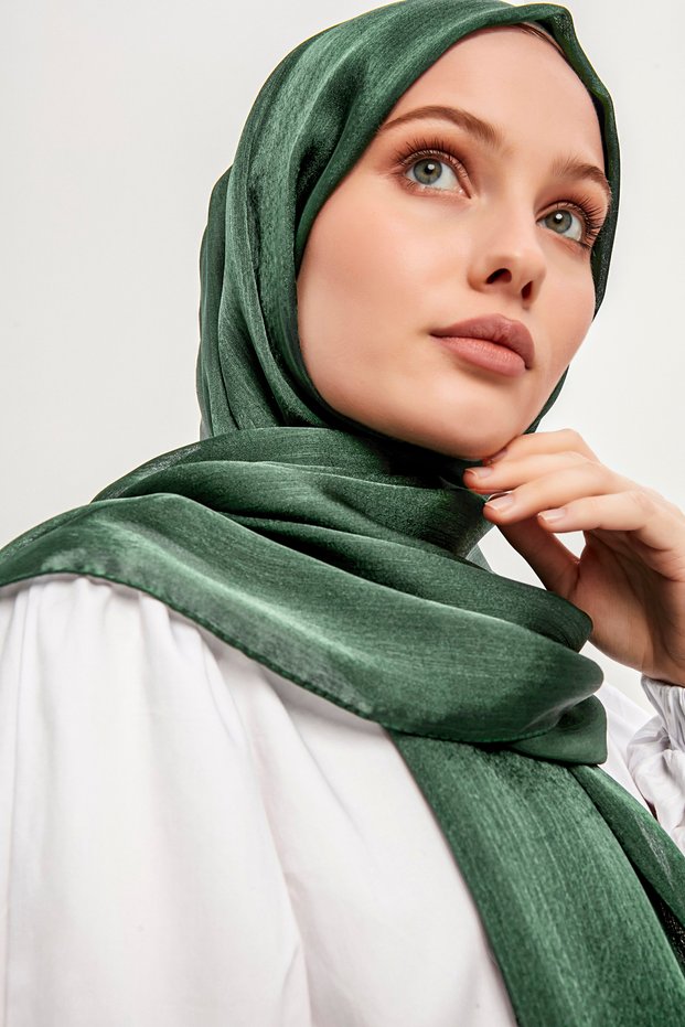 Hijab Women's Janjan-Janjan Crinkle Evening Dress Shawl- Forest Green - 70X190Cm