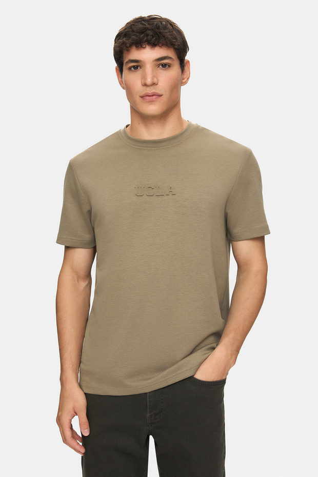 Canary Khaki Crew Neck Seersucker Printed Soft-Textured Modal Fabric Standard Fit Men's Tshirt