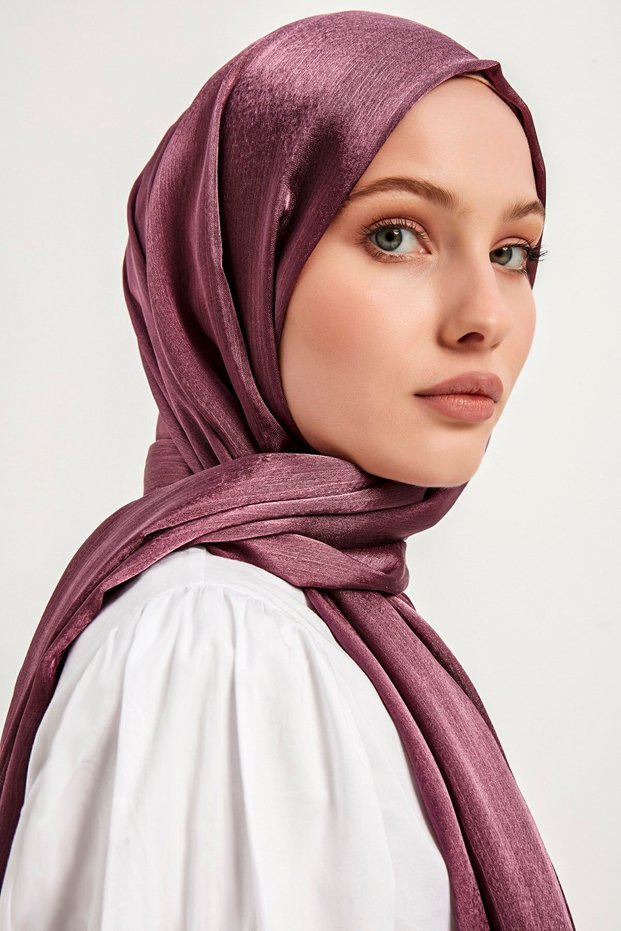 Hijab Women's Janjan Crinkle Evening Dress Shawl-Dried Rose- 70X190Cm