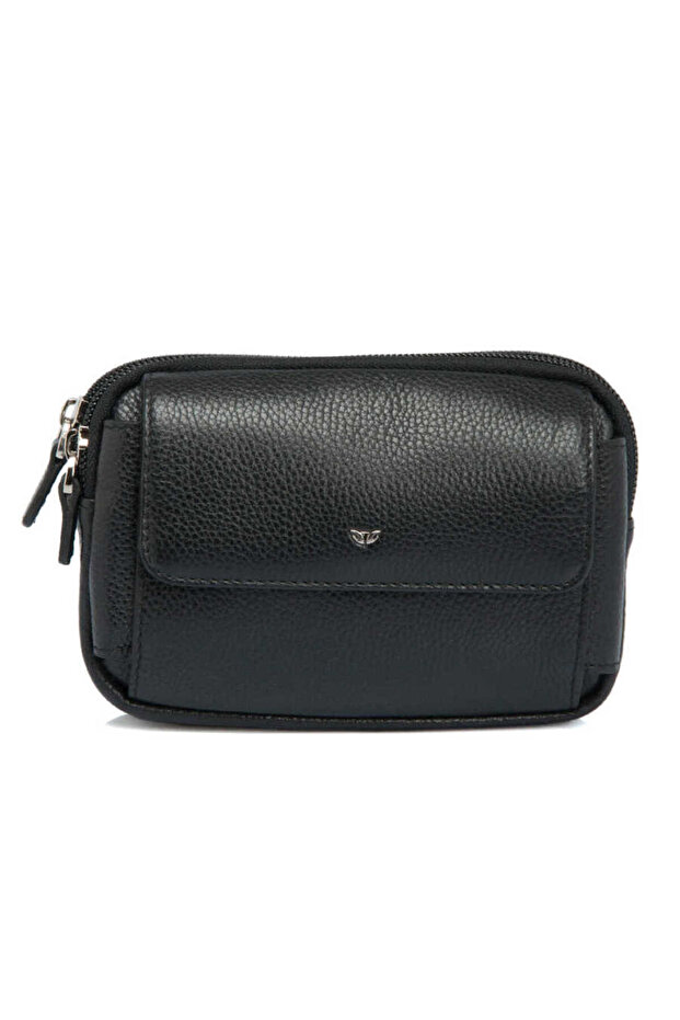 Black Genuine Leather Unisex Waist Bag - S1Bl00021289-A6F