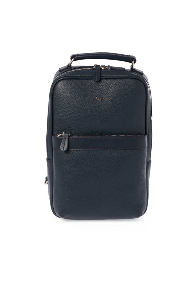 Navy Blue Genuine Leather Men's Crossbody Bag - S1Ac00021481-D6M