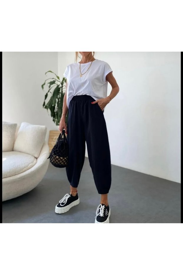 Gabardine Fabric Elastic Waist Shalwar Pants - Anthracite