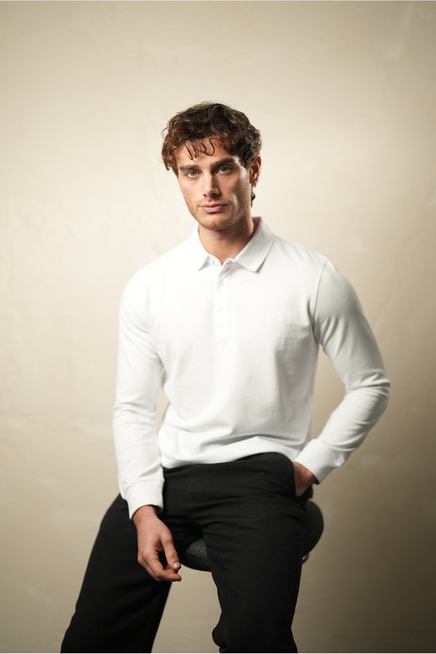 Men's White Borz Embroidery Detailed Durable Flexible Fabric Slim-Fit Polo Collar T-Shirt