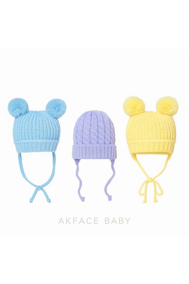 Knitted Girl Boy Newborn Pink Blue Winter Autumn Baby Beanie