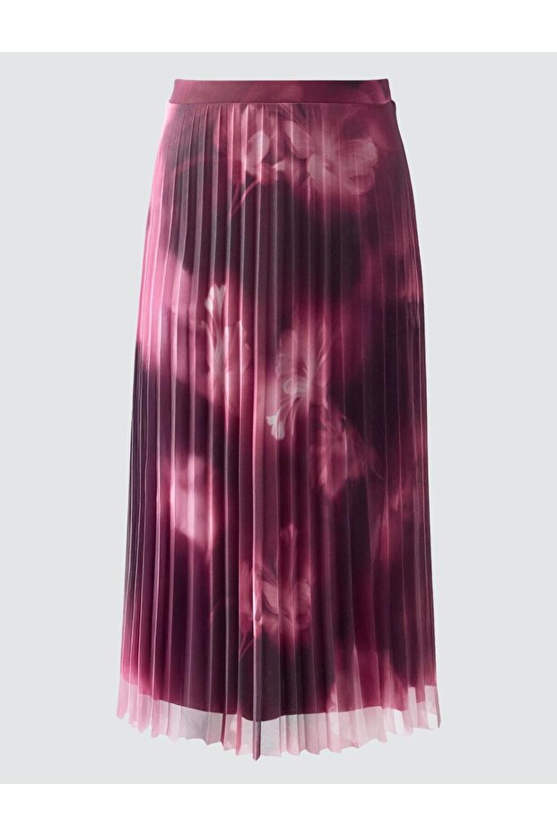 Gül Kurusu Yüksek Bel Piliseli Rahat Kesim Midi Etek - 5