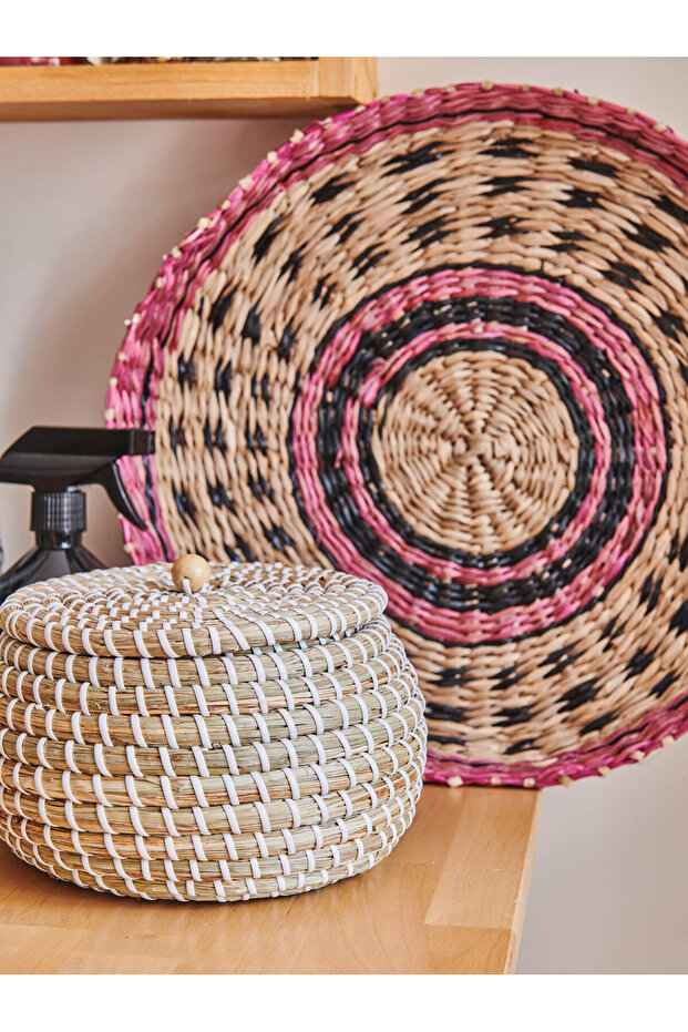 Duvar Tabağı Hasır, Pembe-siyah, Çap:43cm. - 2