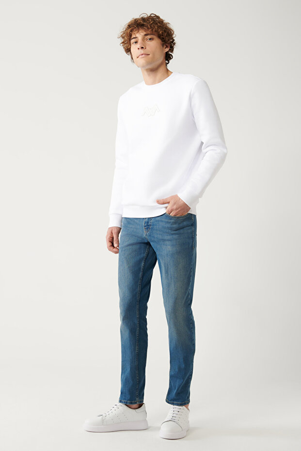 Erkek Mavi Eskitme Yıkama Esnek Jean Pantolon E003514 - 1