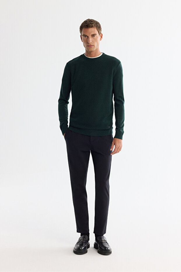 Erkek Yeşil Dokulu Basic Kazak E005109 - 6