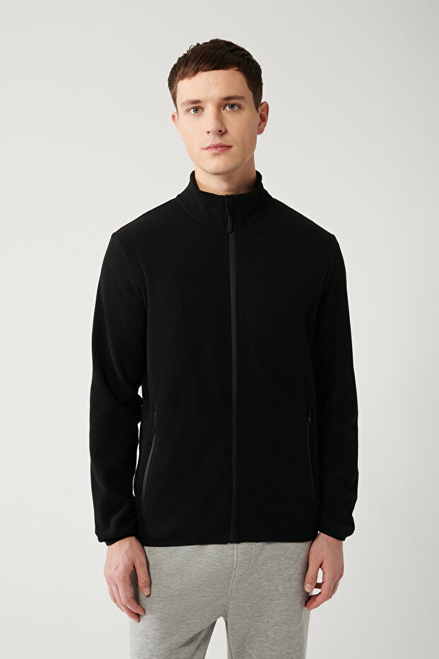 Erkek Siyah Basic Dik Yaka Polar Hırka E001069 - 3