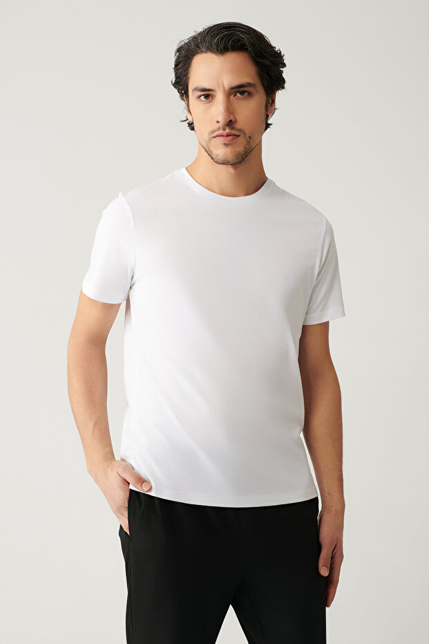 Erkek Beyaz Basic Pamuklu T-shirt E001000 - 1