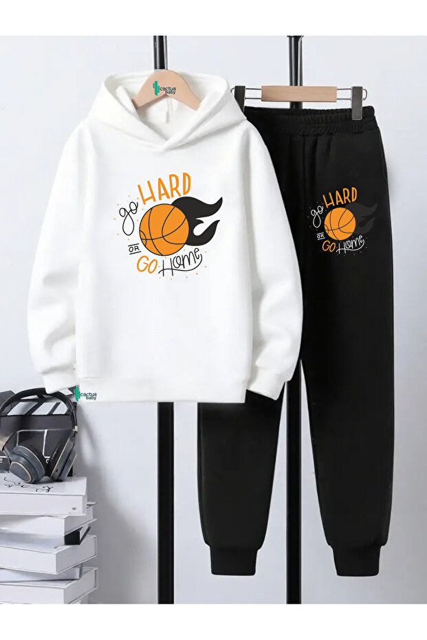 Hooded Sweatshirt Children's Bottom Top Set 3 Thread Cotton Basketball