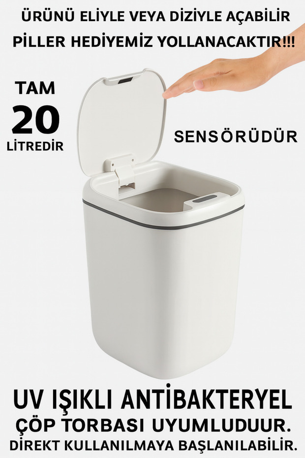 Smart Trash Can, Large Size 20 Liters, with Uv Light and Sensor, Motion Detection, Silent Muftak Modern - 1