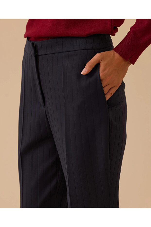 Çizgili İspanyol Paça Pantolon - 5