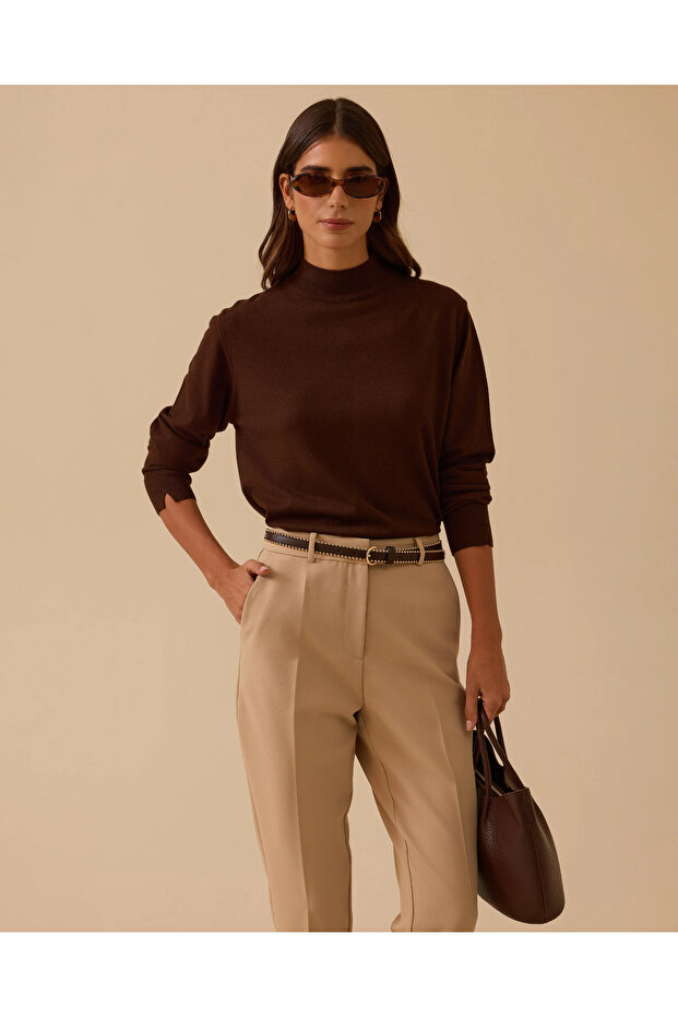 Yarım Balıkçı Yaka Basic Triko Bluz - 1