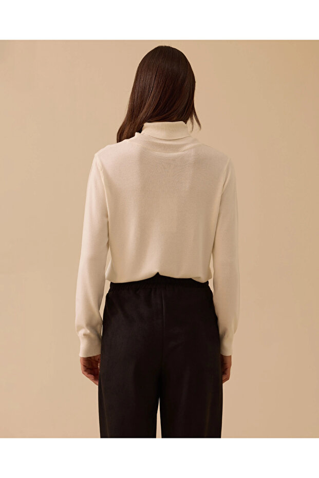 Tam Balıkçı Yaka Örme Triko Bluz - 3