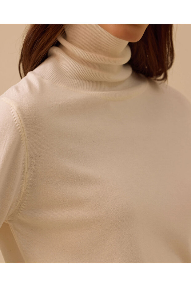 Tam Balıkçı Yaka Örme Triko Bluz - 4