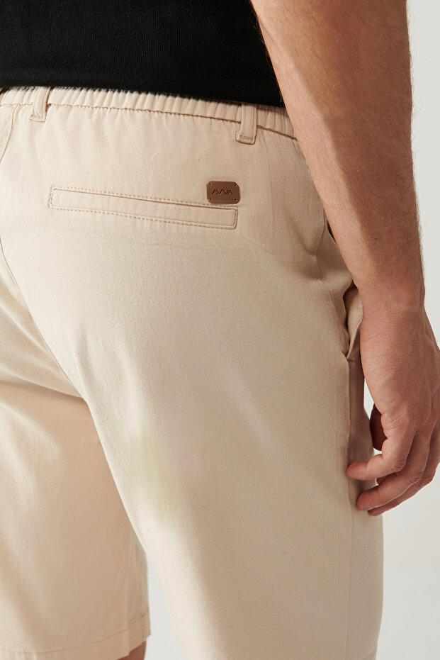 Erkek Bej Beli Lastikli Yumuşak Tuşeli Aspendos Relaxed Fit Şort A41Y3735 - 8