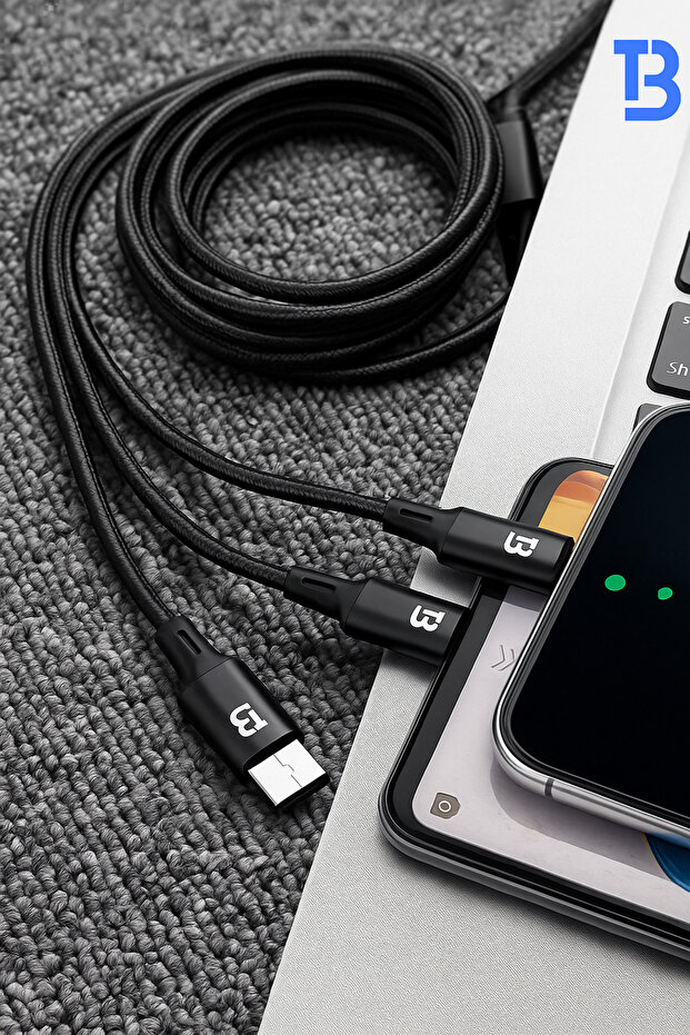 4in1 Çoklu Örgü Şarj Kablosu 1.2m – Hızlı Şarj, Type-C / Lightning / Micro-USB Uyumlu - 3