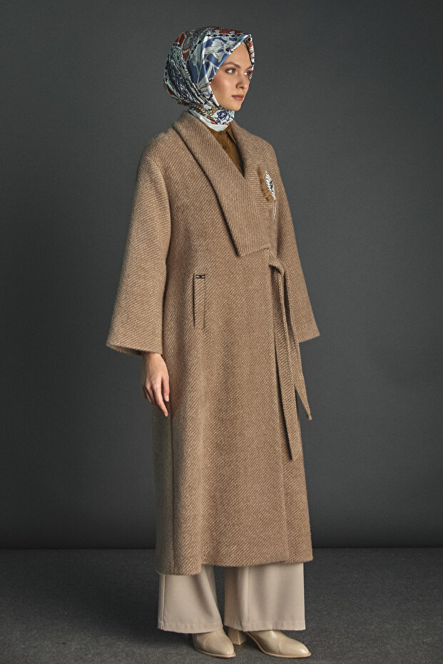 Asimetrik Yaka Oversize Manto - 2